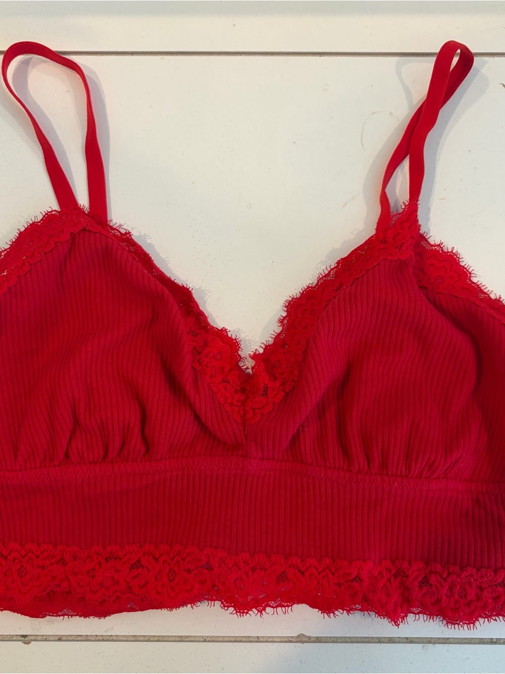 aerie Red Ribbed Lace Bralette